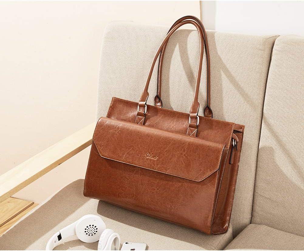 CLUCI Briefcase for Women Oil Wax Leather Business 15.6 Inch Laptop Handbag Vintage Slim Large Shoulder Work Bag | Oil Wax Leather, Business, 15.6 Inch, Laptop, Vintage, Slim - Image 3