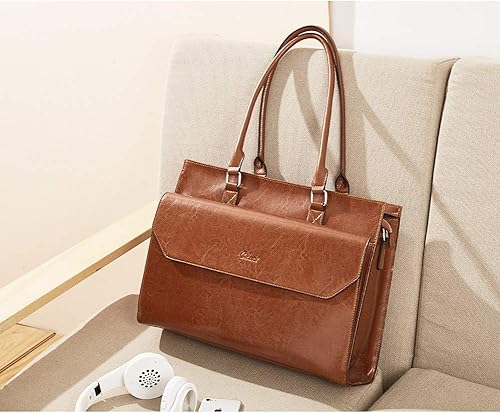 Miniatura 7 de CLUCI Maletín de negocios de cuero de 15.6 pulgadas para mujeres con 2 compartimentos con cremallera bolsa para portátil Oil Wax Leather, Business,