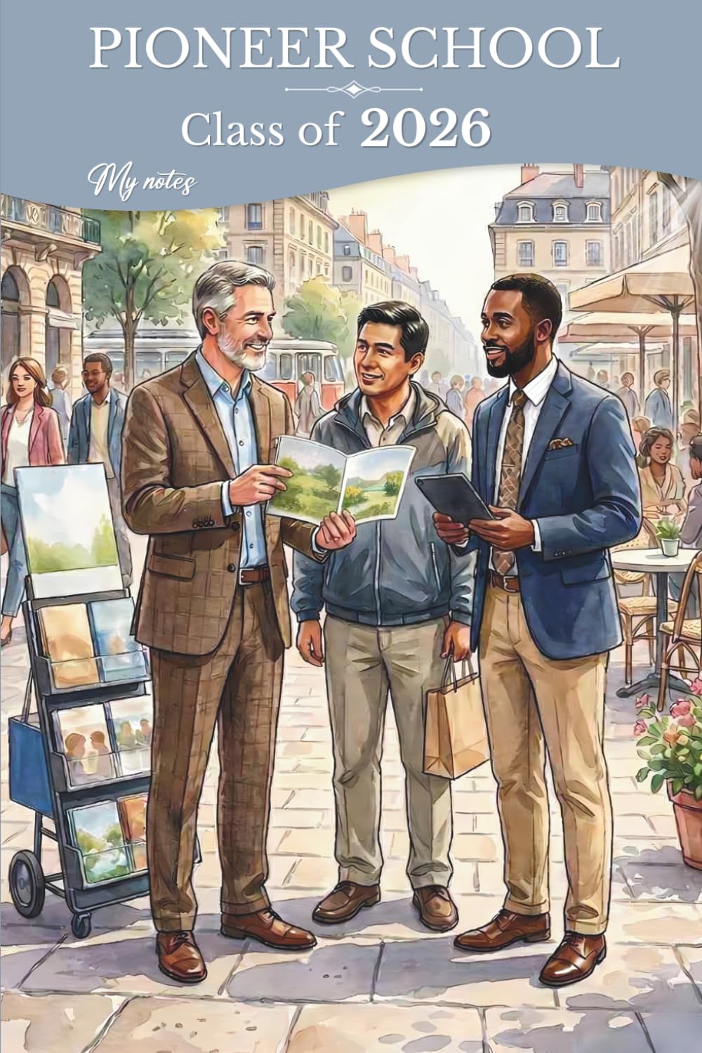PIONEER SCHOOL - My Notes: Notebook for JW Brothers - Elegant Cart Preaching Scene Cover - Unique Gift for Men