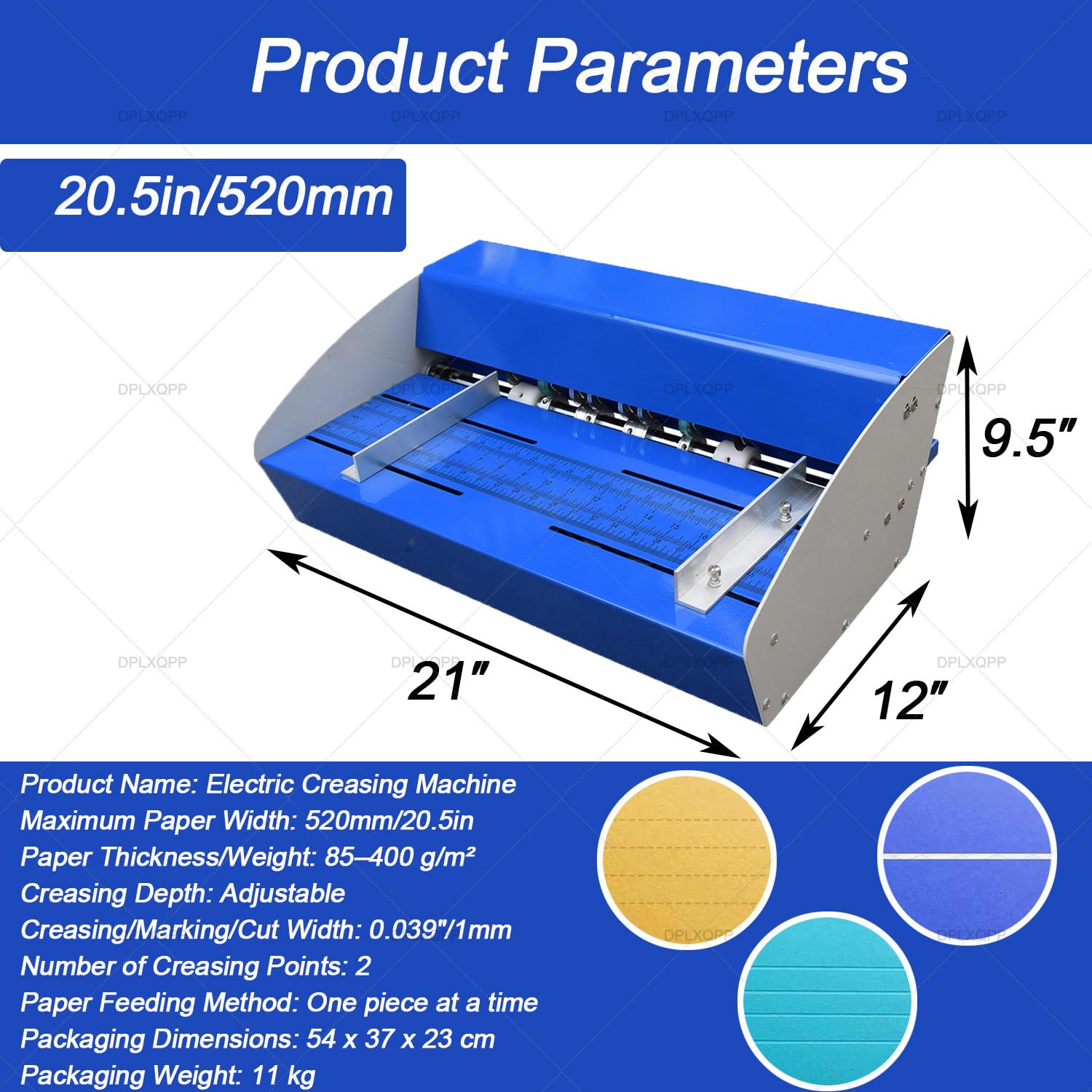 Máquina de plegado eléctrica 3 en 1, perforadora y cortador de línea punteada, ancho máximo de papel de 520 mm para invitaciones, tarjetas, menús, creaser de escritorio para pequeñas empresas y