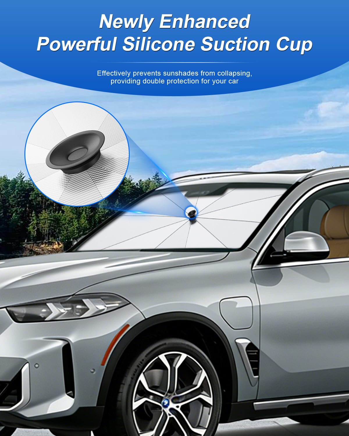 SHAOHAO Compatibile con BMW X5 G05 /X6 G06 /X7 G07 2018-2026 Parasole per auto Parasole per parabrezza Facile da riporre Maniglia con cordino Protezione UV Accessori parasole