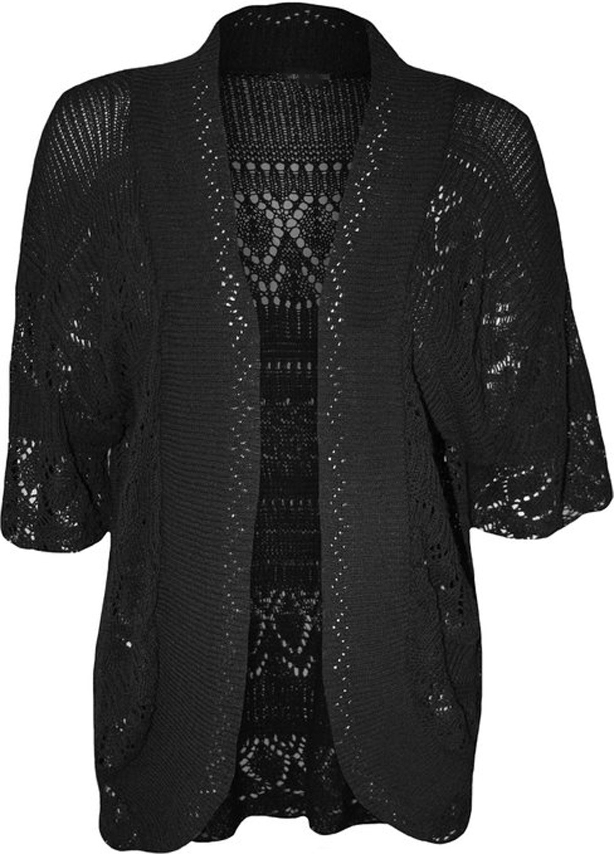 FashionMark Plus Size Women's Crochet Knitted Shrug Cardigan - black - 24-26