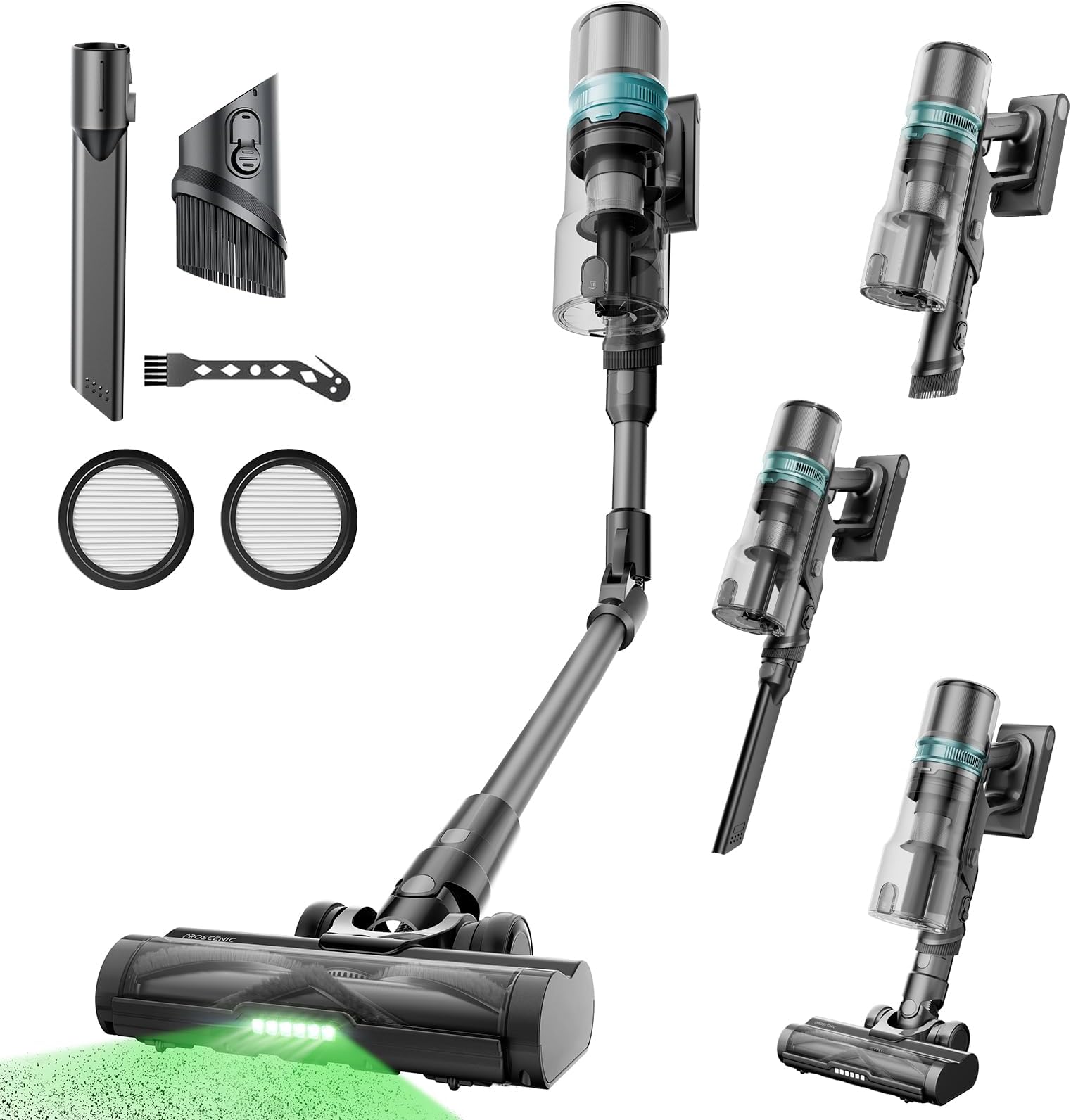 Proscenic P16 Akku Staubsauger Kabellos - 550W, 50000pa, 65min, Flexibles Biegegelenk, Grau