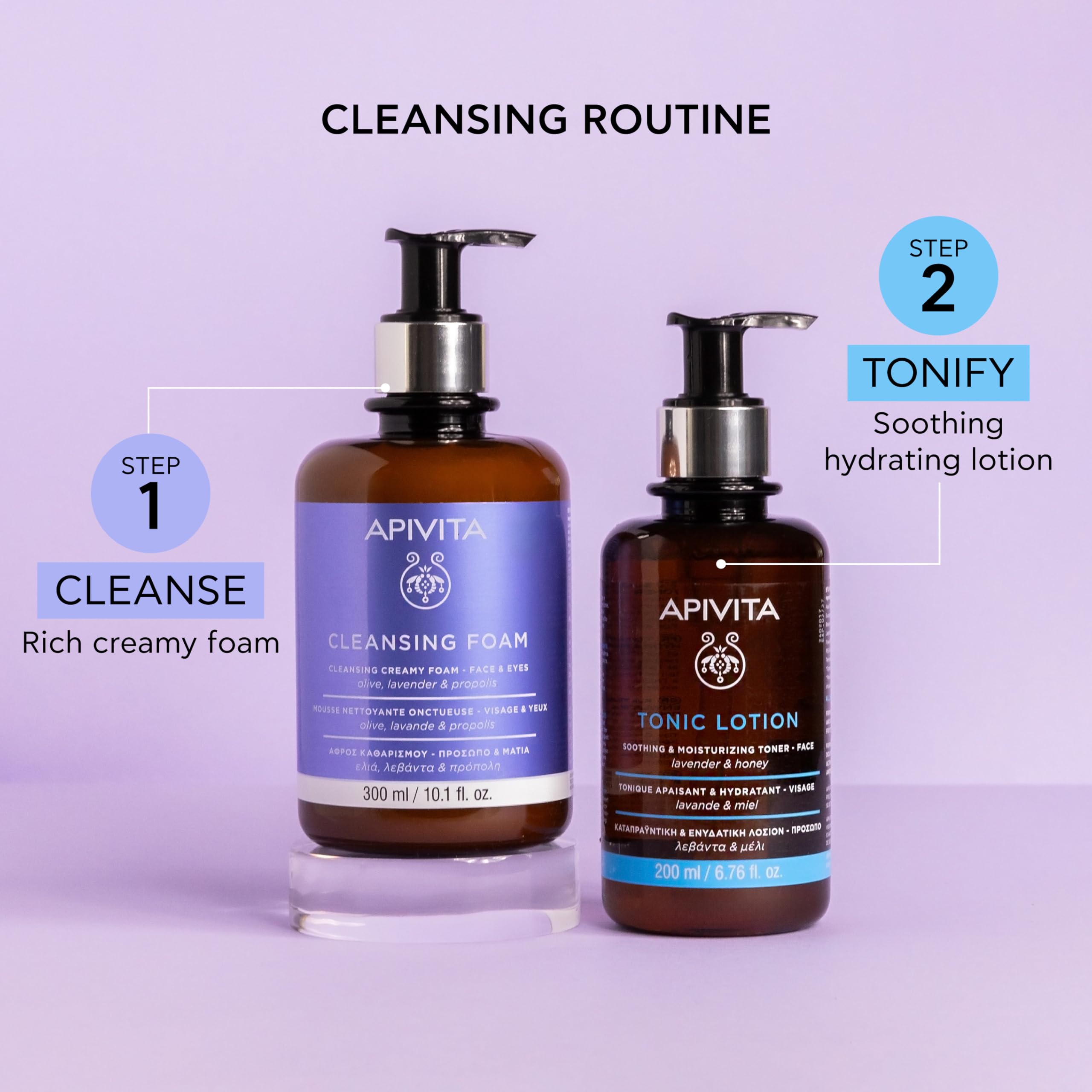 Apivita Face Cleansing Foam for Face & Eyes 300ml, Foaming Facial Cleanser & Makeup Remover, Natural Face Wash with Lavender - Image 4