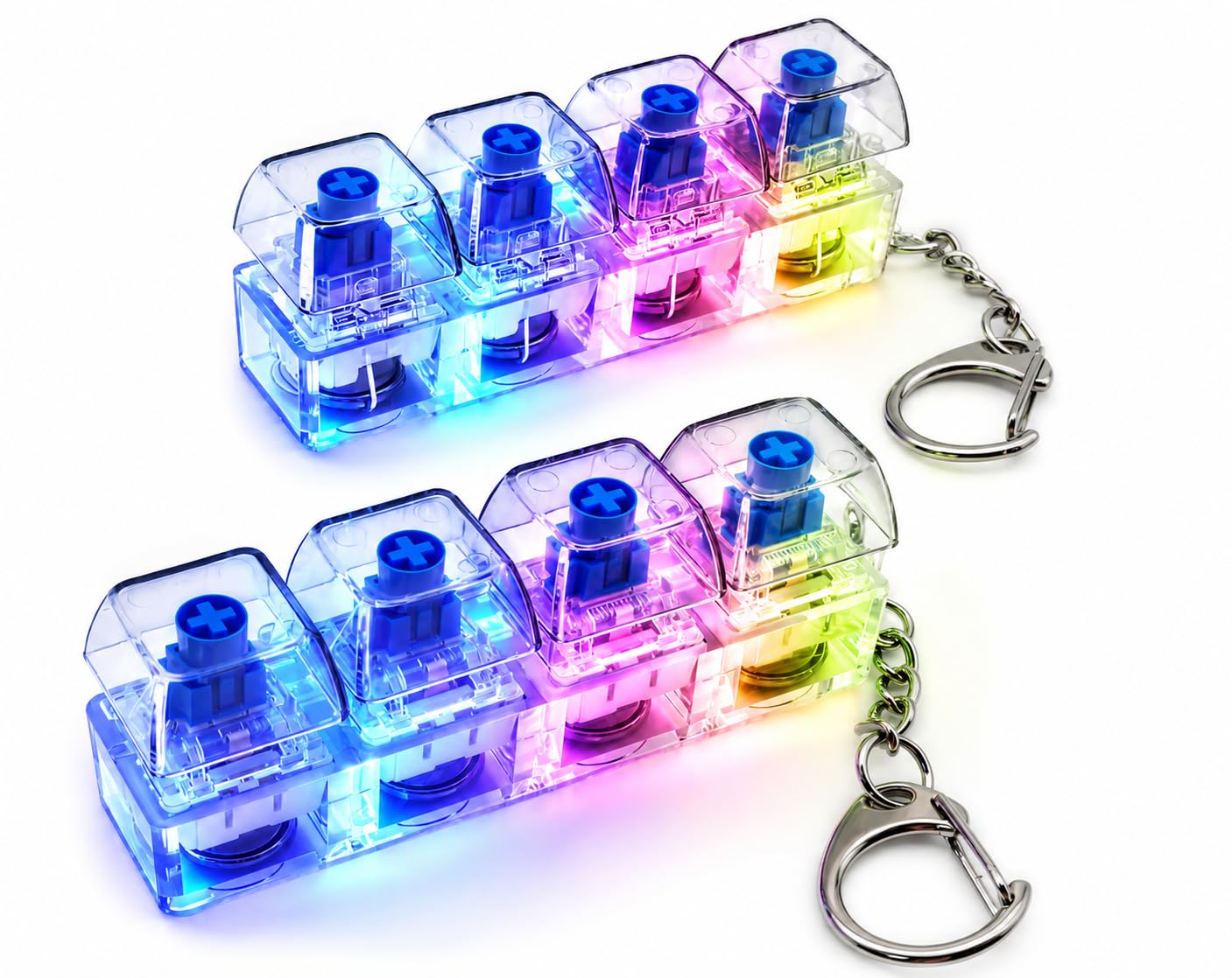 2Pcs Keyboard Fidget Toy Light Up Clicky Keyboard Clicker Fidget Toy Keychain with LED Light Clicky Mechanical Key Keychain Stress Relief for Focus and Stress Relief for Adults Kids for Office School