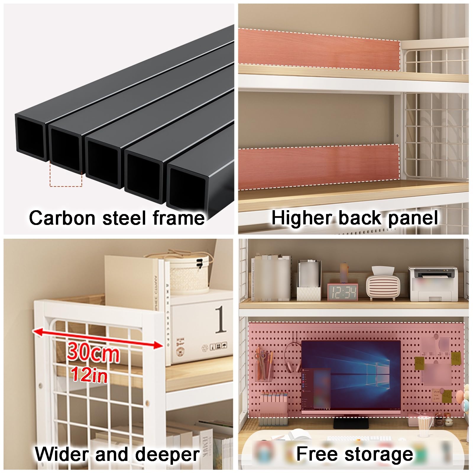Schreibtisch Regal 3-stöckig Metallregal Tisch Regal Regalaufsatz Schreibtisch Aufsatzregal Präsentationsregale Einstellbar Regal Schreibtisch für Büro Zuhause Wohnheim Schreibtische(Black,140