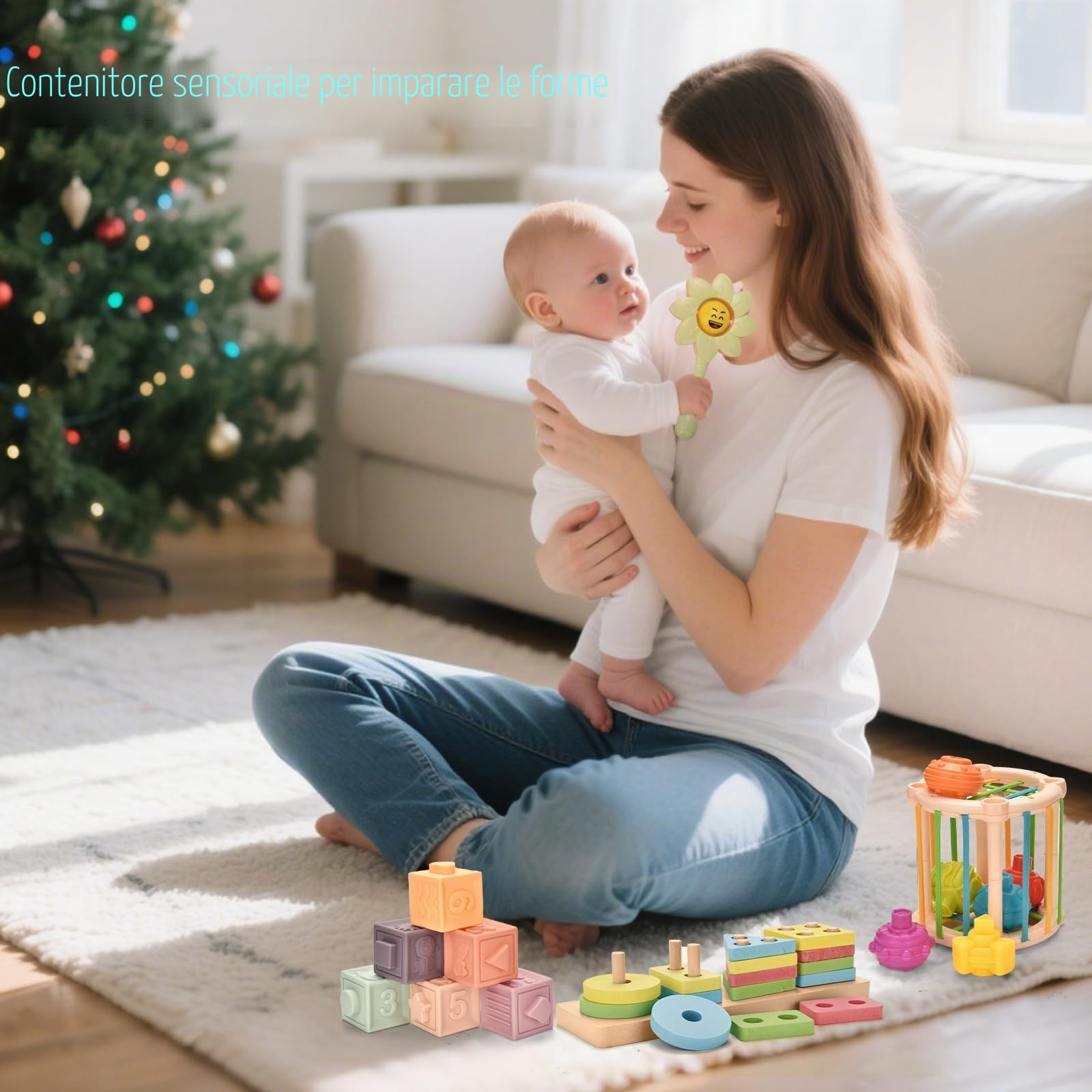 Giocattoli Montessori per bambini dai 6 ai 18 mesi, giocattoli sensoriali ed educativi 9 in 1 per neonati, giocattoli con torre impilabile e ventosa, giochi di abbinamento