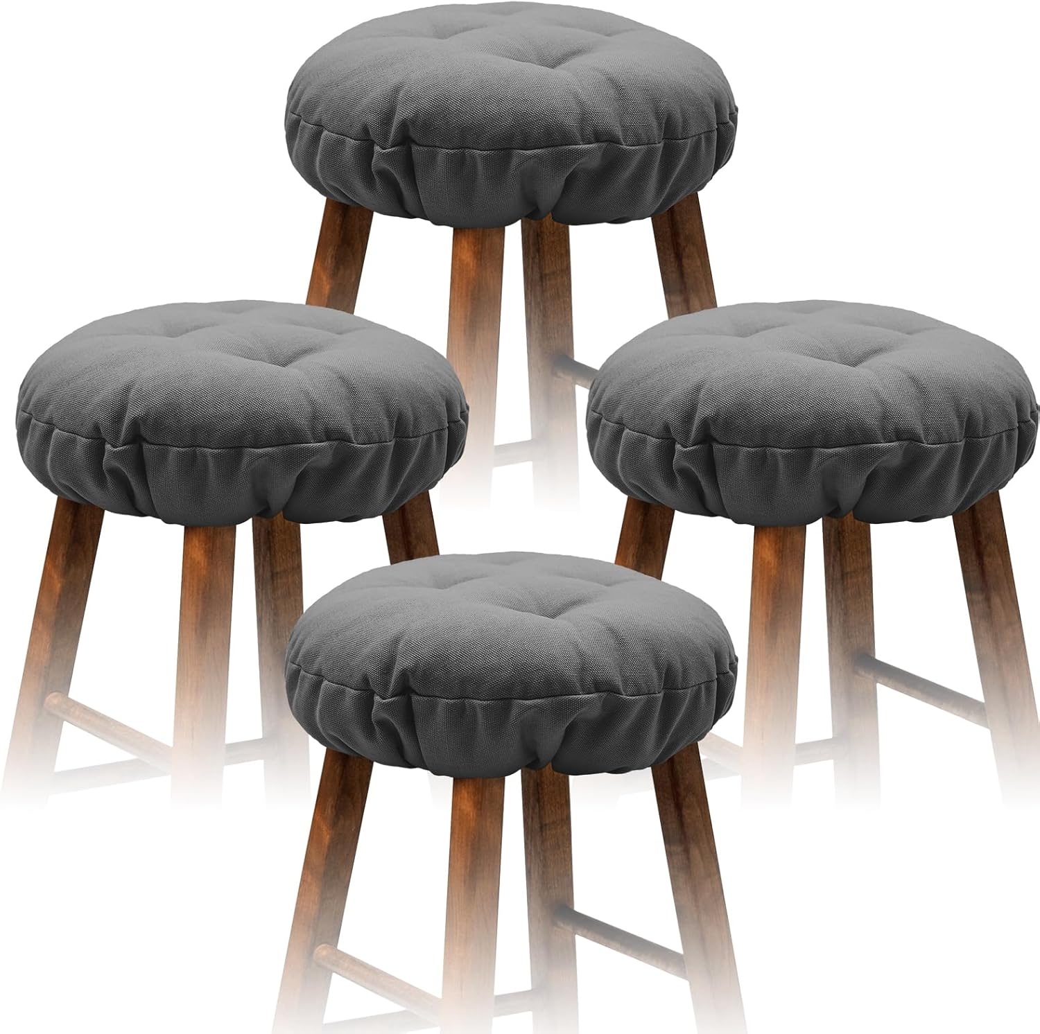 Stool Cushion Round with Non Slip Bottom, Elastic Padded Bar Stool Covers Dark Grey 18" Pack of 4