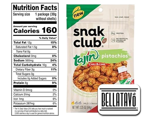 Miniatura 3 de Paquete de pistachos de chile Incluye tres bolsas de 225 onzas de pistachos de tajín Snak Club en Shell además de un imán de refrigerador BELLATAVO