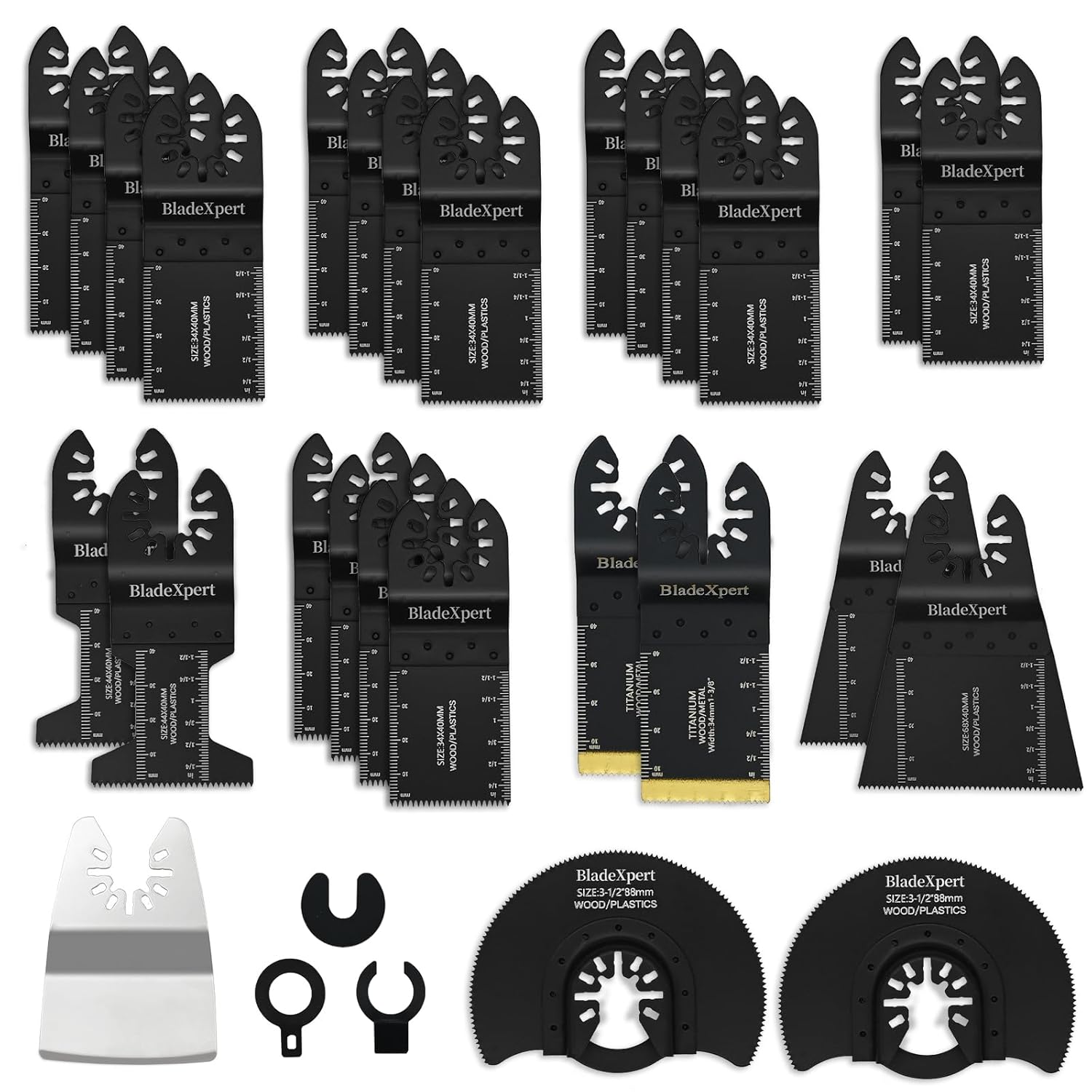 30 PCS Oscillating Saw Blades, Universal Titanium Bi-Metal & Japanese Tooth Multi-Tool Blades & Scraper for Wood, Plastic & Metal, Quick Release Fit DeWalt Dremel Bosch Fein Milwaukee