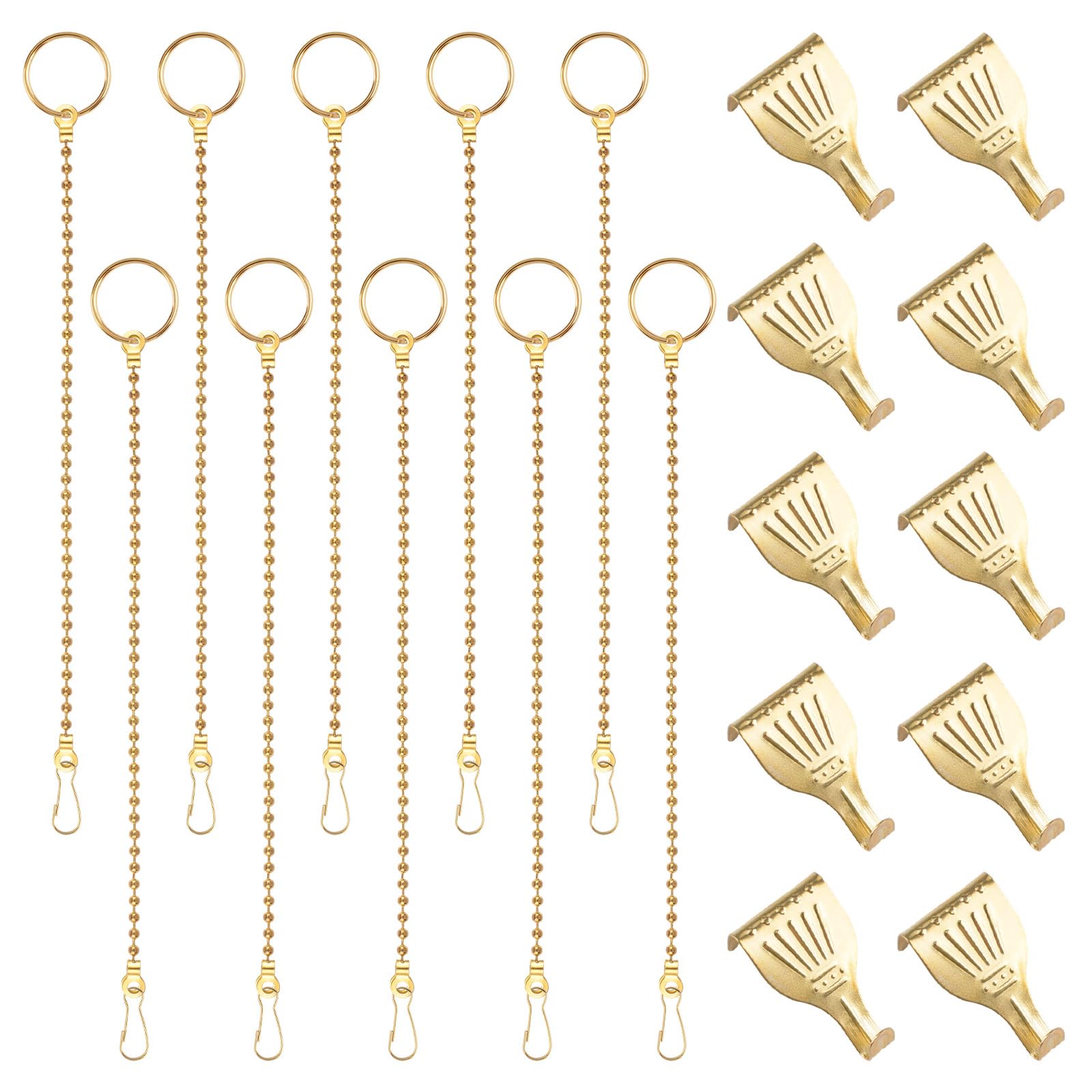 UFURMATE Picture Hanging Kit 10Pcs Picture Rail Hooks with 10Pcs Chains, Metal Picture Display Hanging System for Wall Picture, Exhibition(Gold Beaded Chain, 30CM)