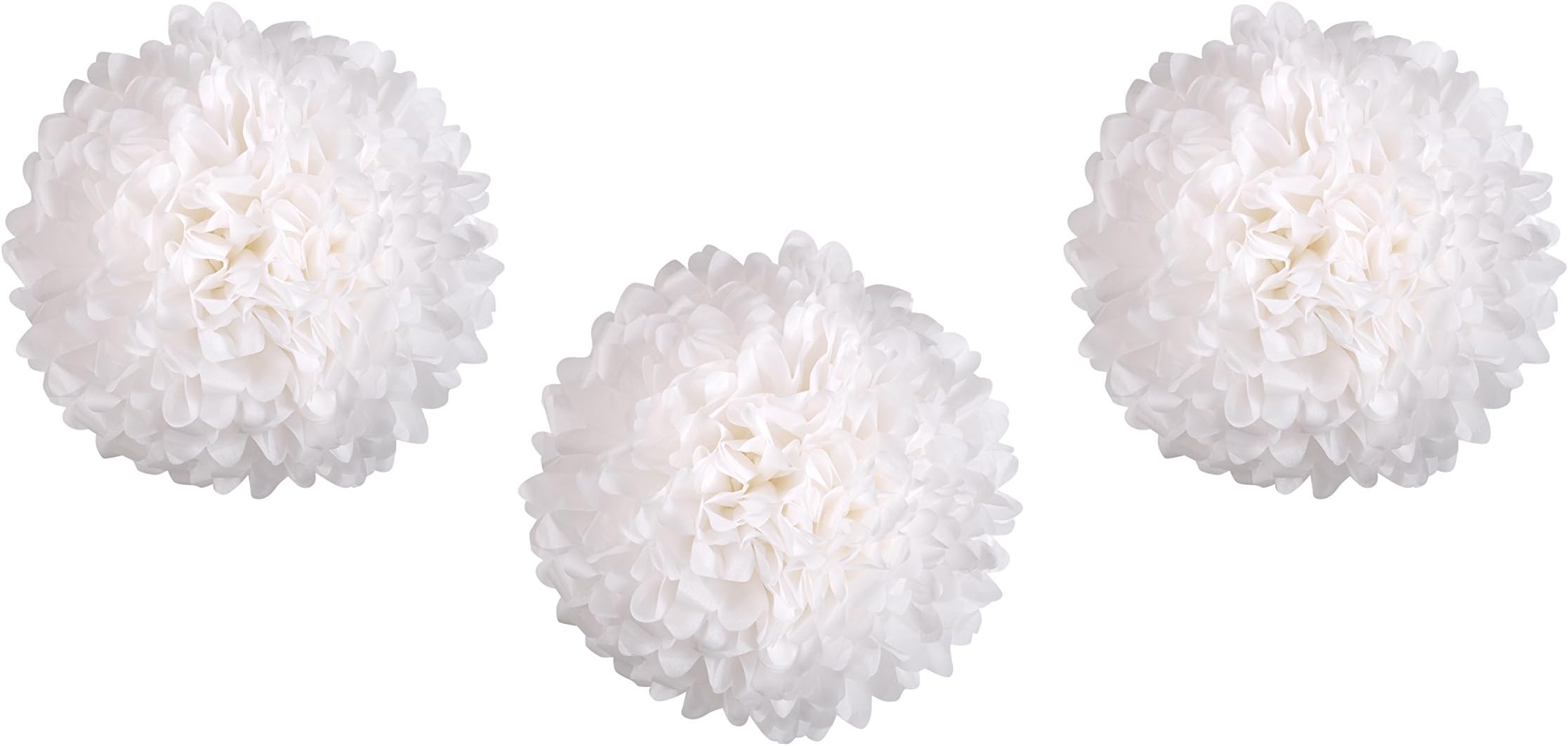 HIART Pom Pom Tissue Flower, 20-Inch, White, Set of 3