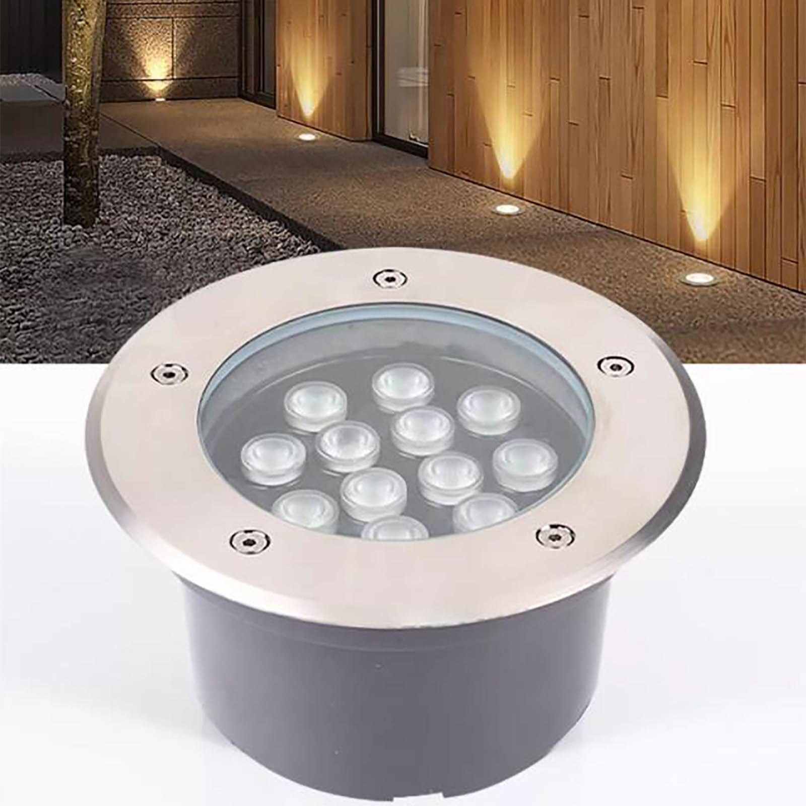 Luci da esterno for paesaggio interrate a LED, Luce da percorso con illuminazione a terra rotonda, Faretto incorporato impermeabile IP67, Lampada da terra 85-265V Prato/Terrazza(Warm White,24W)