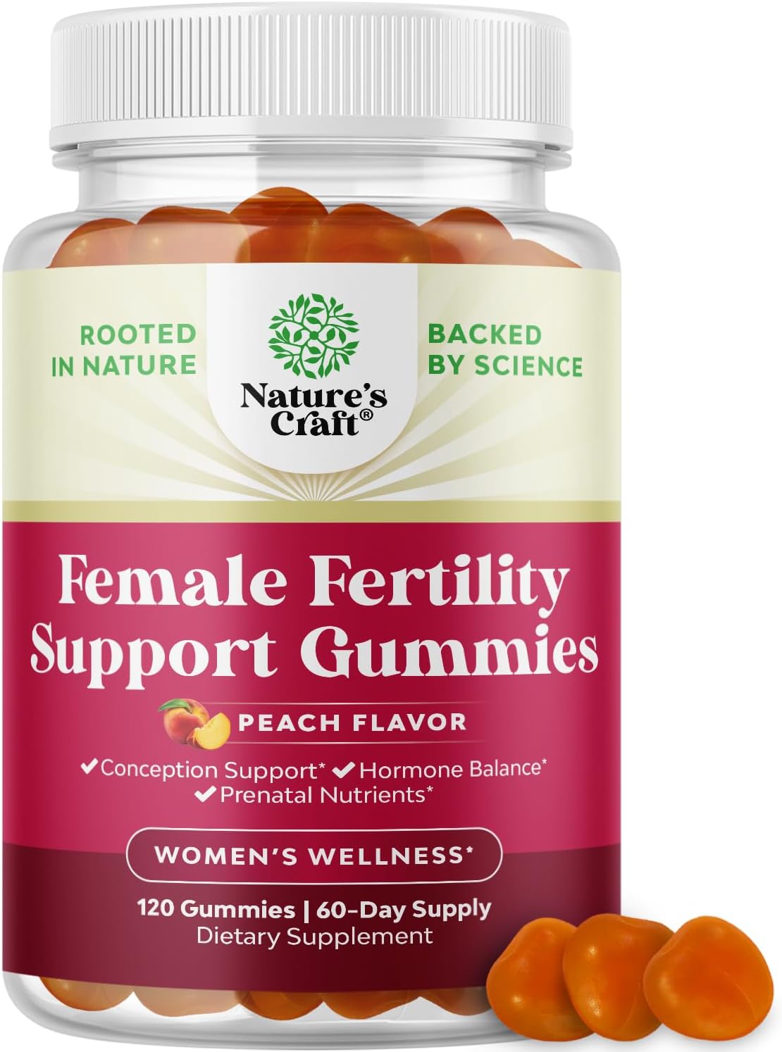 Fertility Gummies for Women Trying to Conceive - Yummy Gummy Fertility Supplement for Women with Myo-Inositol Folic Acid & Vitex Chasteberry - Vegan Non-GMO & Gluten Free - Juicy Peach - 120 Count