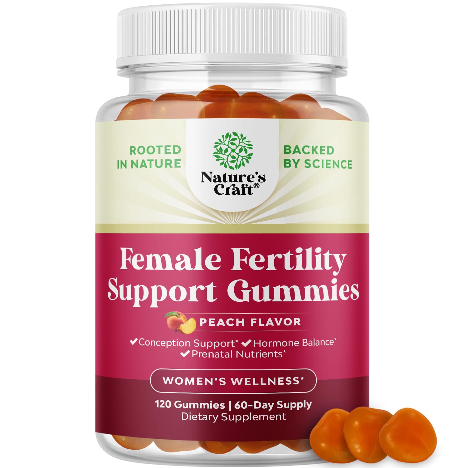 Fertility Gummies for Women Trying to Conceive - Yummy Gummy Fertility Supplement for Women with Myo-Inositol Folic Acid & Vitex Chasteberry - Vegan Non-GMO & Gluten Free - Juicy Peach (60 Servings)