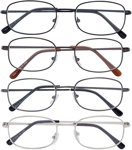CessBlu Paquete de 4 lentes de lectura para mujeres y hombres con marco de metal con bisagra de resorte