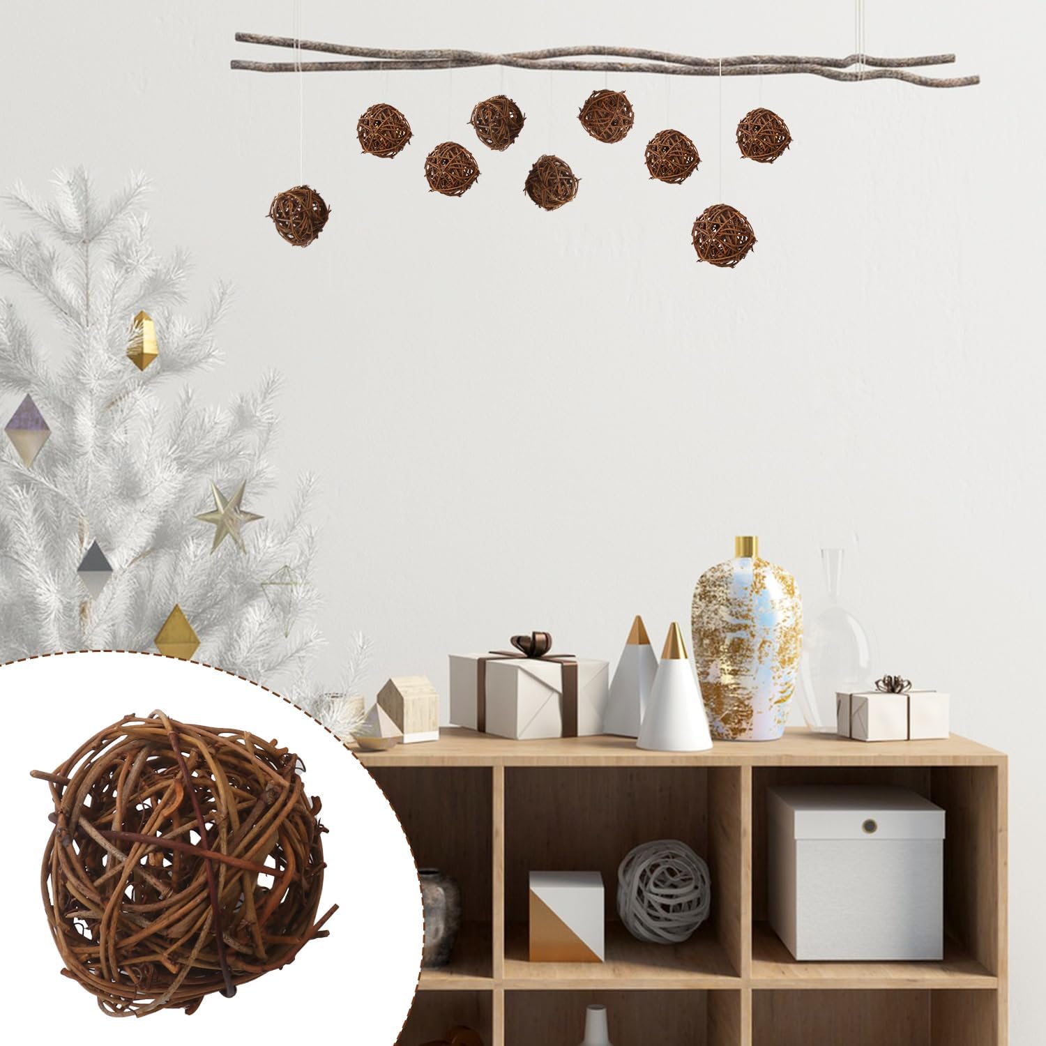 60 PCS 2.36 inch Decorative Wicker Rattan Balls, Wicker Dried Vine Balls for Party Wedding, Table Decoration and Home Décor