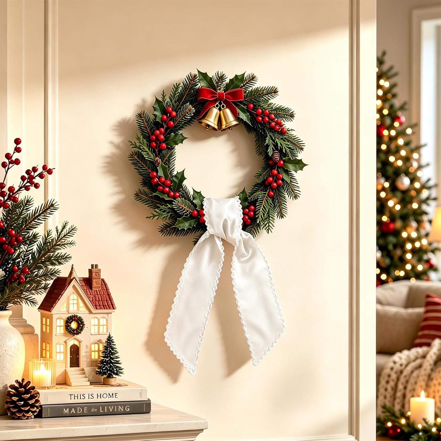 Blank Wreath Sash for Front Door Wavy Edge Wreath Sashes for Yard Christmas | Sash for Wreath Polyester, 55.11 X 5.11 Inches Wreath Ribbon, Indoor and Outdoor Party Decorations