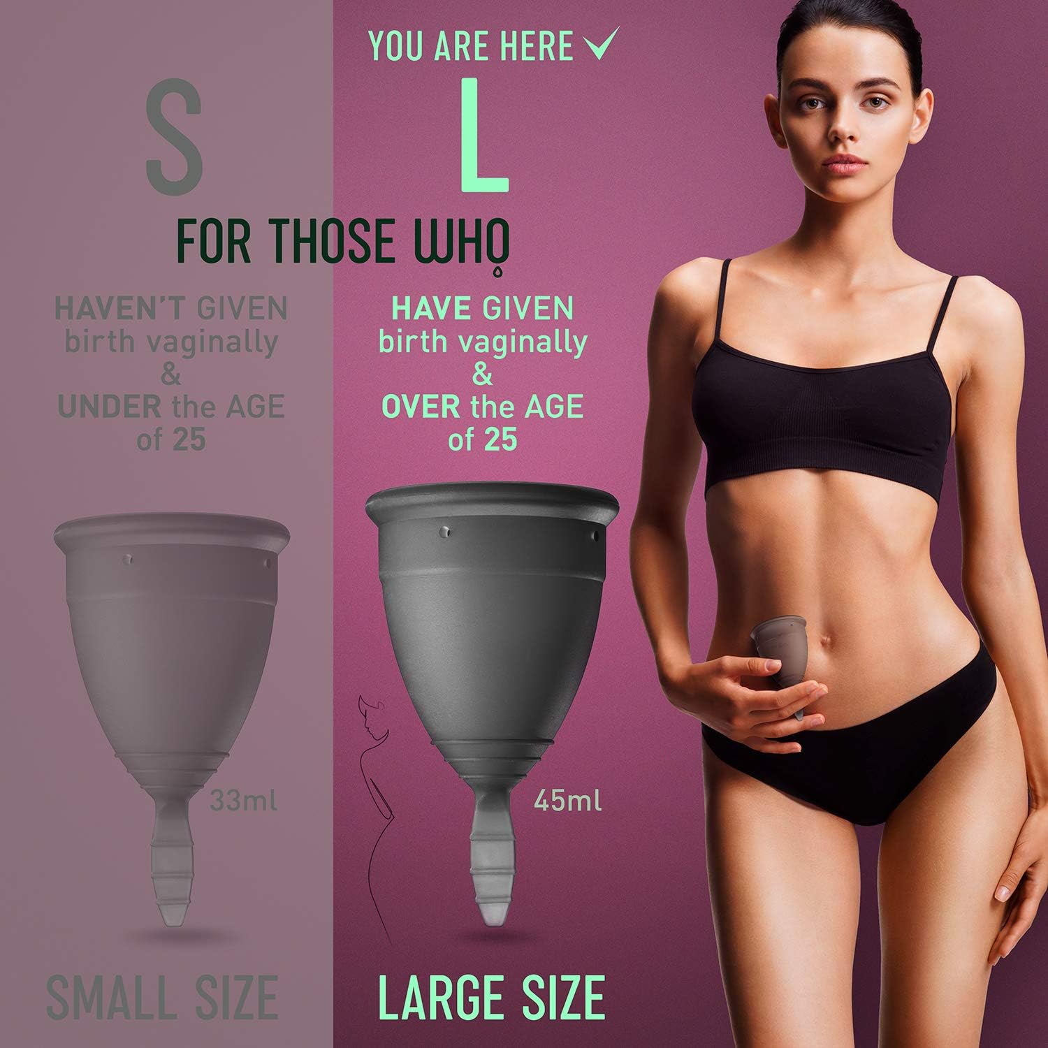 LIT Menstrual Cup - Reusable Period Cup – A Softer Menstruation Cup Made for Easier Periods, Tampon and Pad Alternative, No leaks – One Pack Size Large 45 ml – Zero Waste : Health & Household