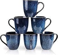 Vicrays 12oz Ceramic Coffee Mug Set of 6 - Unique Blue Glazed Porcelain Mugs with Handles for Coffee, Tea, Cocoa - Dishwasher Safe
