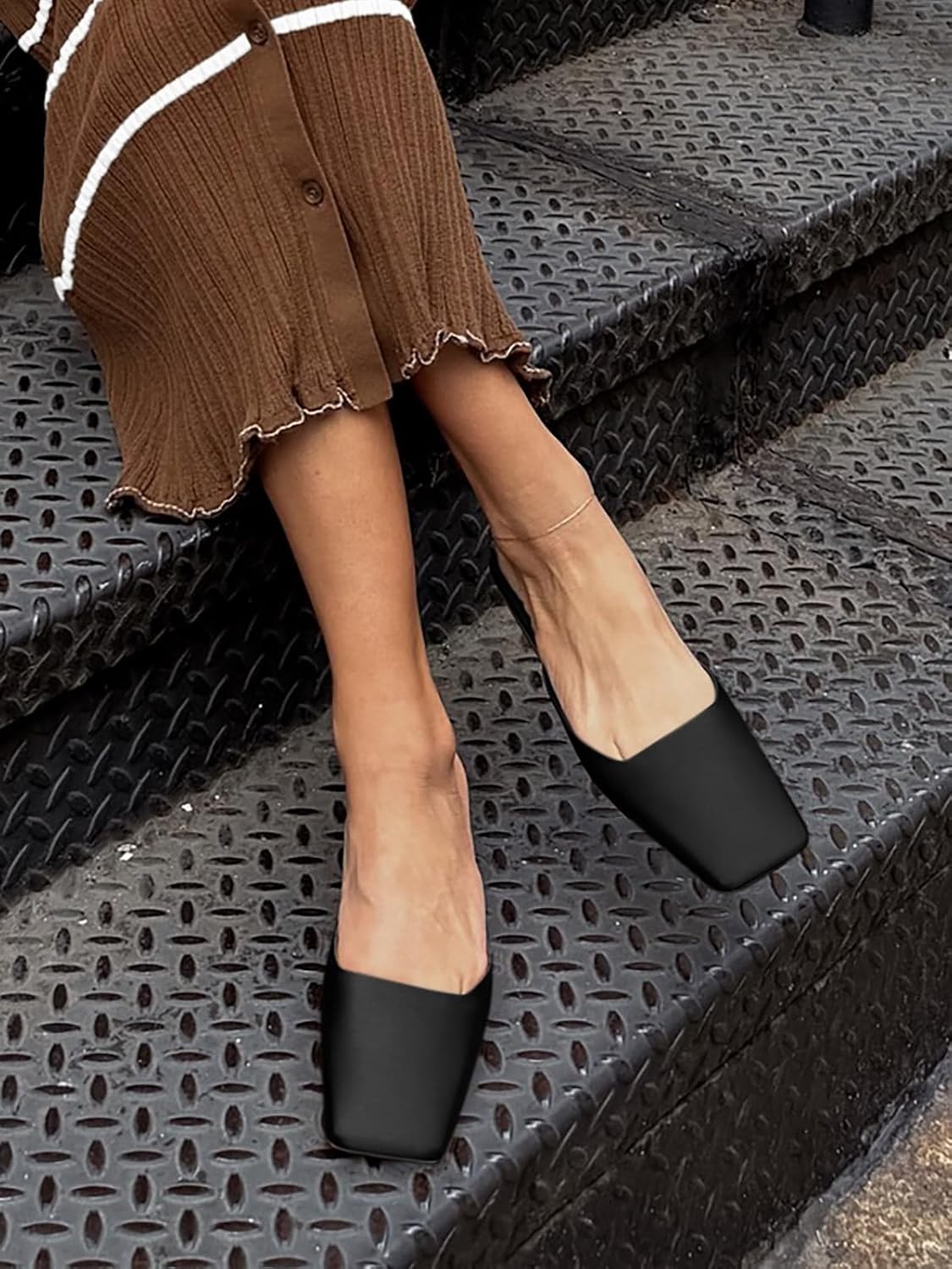 Coutgo Women's Mules Low Kitten Heel Closed Square Toe Slip On Backless Dress Shoes,Size Fits Large - Image 2