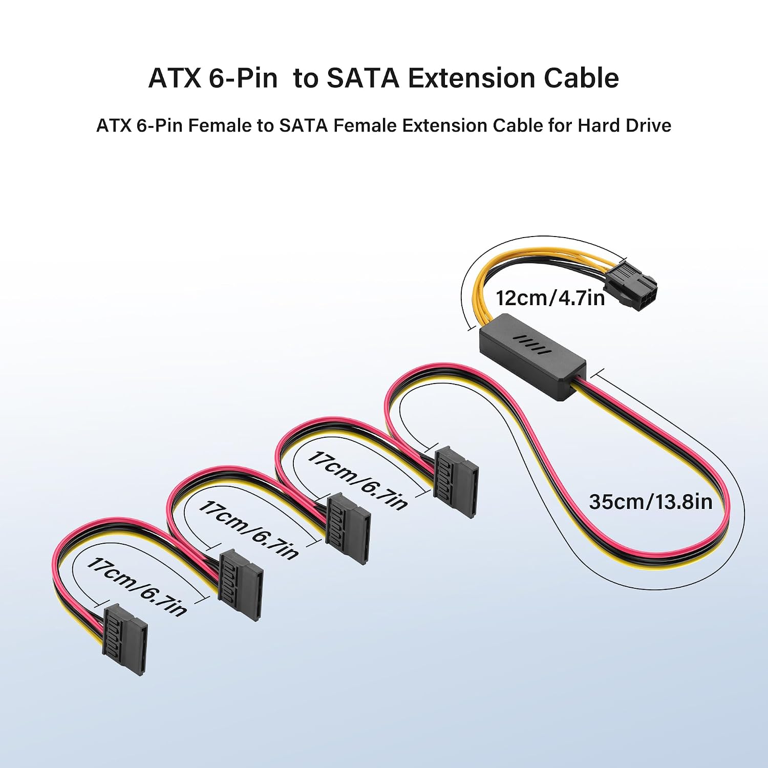SinLoon 6 Pin ATX PSU to SATA IDE Hard Drive Power Supply Cable ATX 6-Pin Female to SATA Female Extension Cable with Step-Down Voltage Regulator (1 to 4)