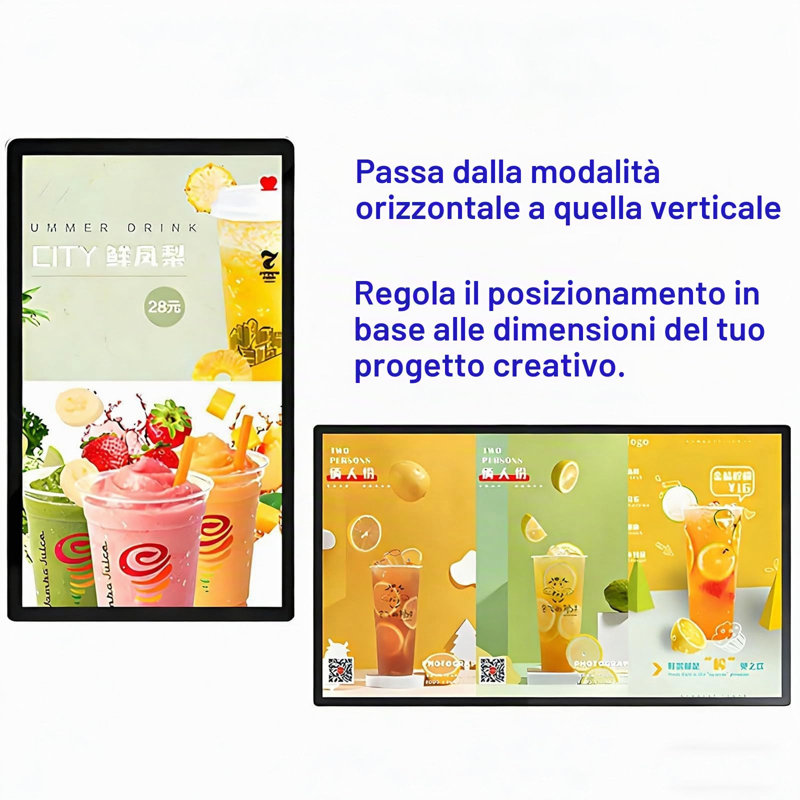 Schermo Pubblicitario,Digital Signage Monitor Pubblicitario per Negozi,Display per Poster Video Immagini,Verticale/Orizzontale,Monitor Display LCD,HD 1080,HDMI USB,Vetro Protettivo 7H 27"