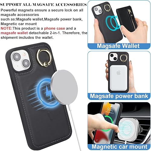 Miniatura 9 de Havaya Magsafe - Funda tipo cartera para iPhone 14, compatible con iPhone 13, con tarjetero para iPhone 14, funda magnética desmontable para mujer,