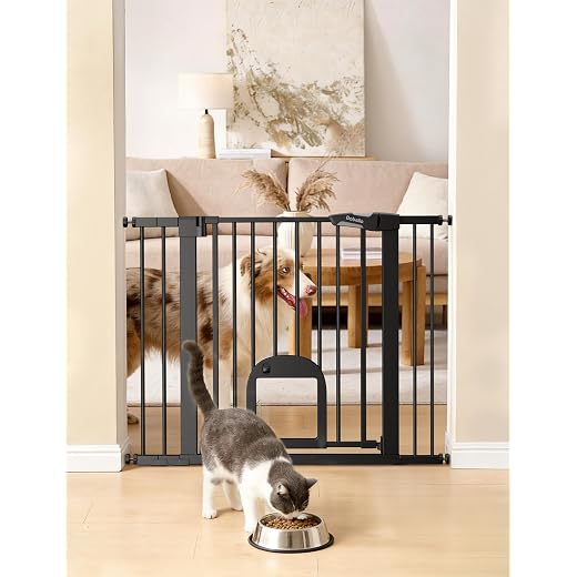 Babelio Dog Gate with Adjustable Cat Door, CatPrivilege III, 29-43", Black