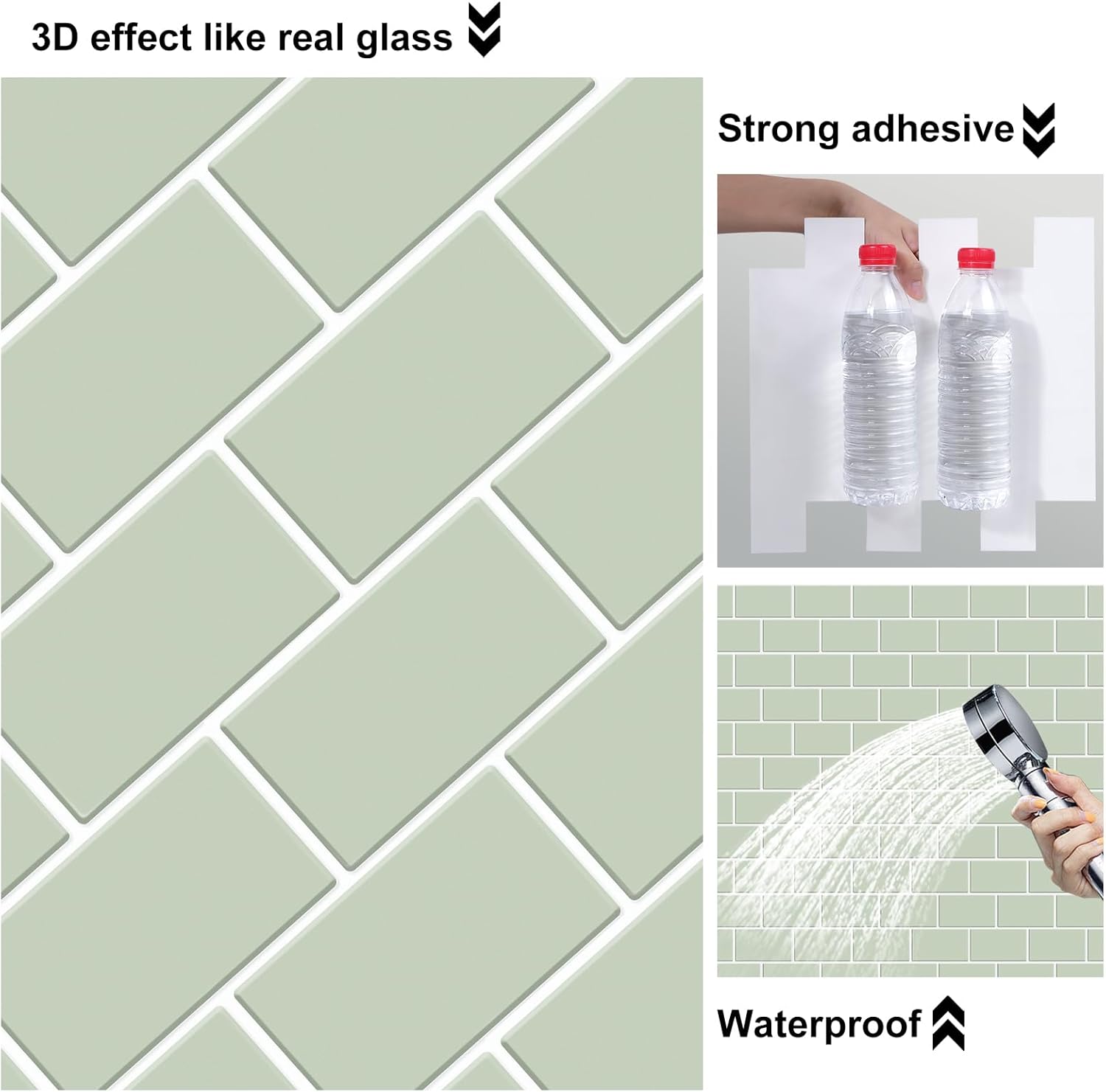 Alwayspon 10 Sheets 10"x10" Sage Green 3D Vinyl Backsplash Marble Tiles, Self-Adhesive Peel and Stick Wall Tile Stickers Stick on Subway Tiles for Kitchen Bathroom Wall, 129