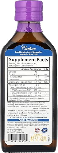 Miniatura 10 de Carlson - Aceite de hígado de bacalao para niños, 550 mg de Omega-3, Vitaminas A y D3, Noruego Salvaje, Goma de mascar, 8.5 fl oz