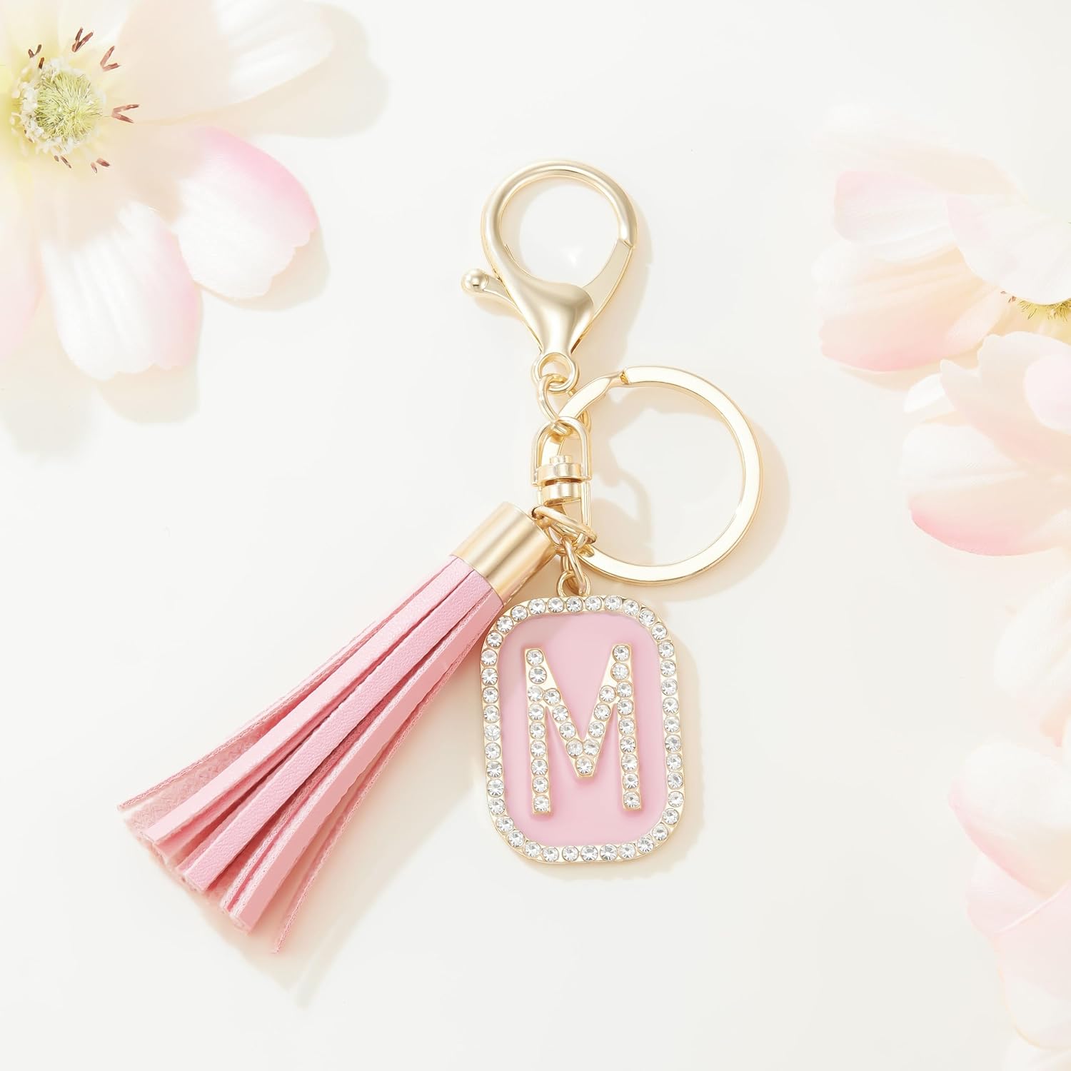 ファッションキュービックジルコニア クリスタル アルファベット イニシャル 文字 キーチェーン タッセル ペンダント キーリング 財
