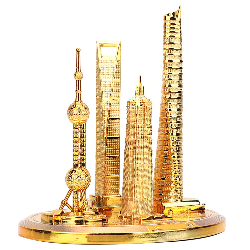 Jelquix Shanghai Building Models Set Elegant Electroplated Souvenirs for Office Home Decoration 6.5" Bronze Gold (Gold-Small)