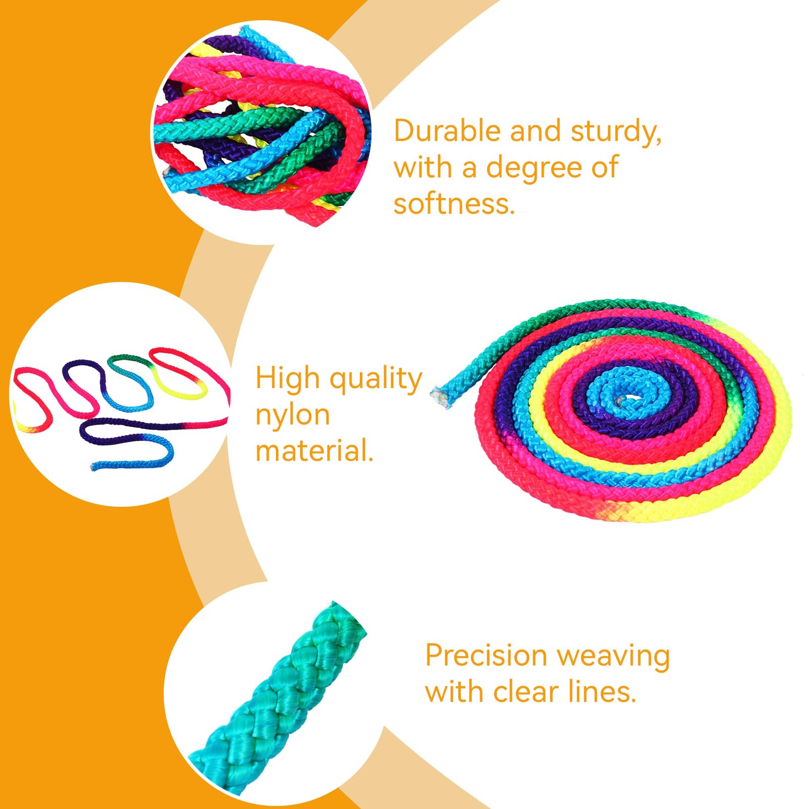 Corda Per Ginnastica Ritmica Arcobaleno - Allenamento Fitness, Yoga E Danza, 2.8m, Nylon Resistente - Foto 4