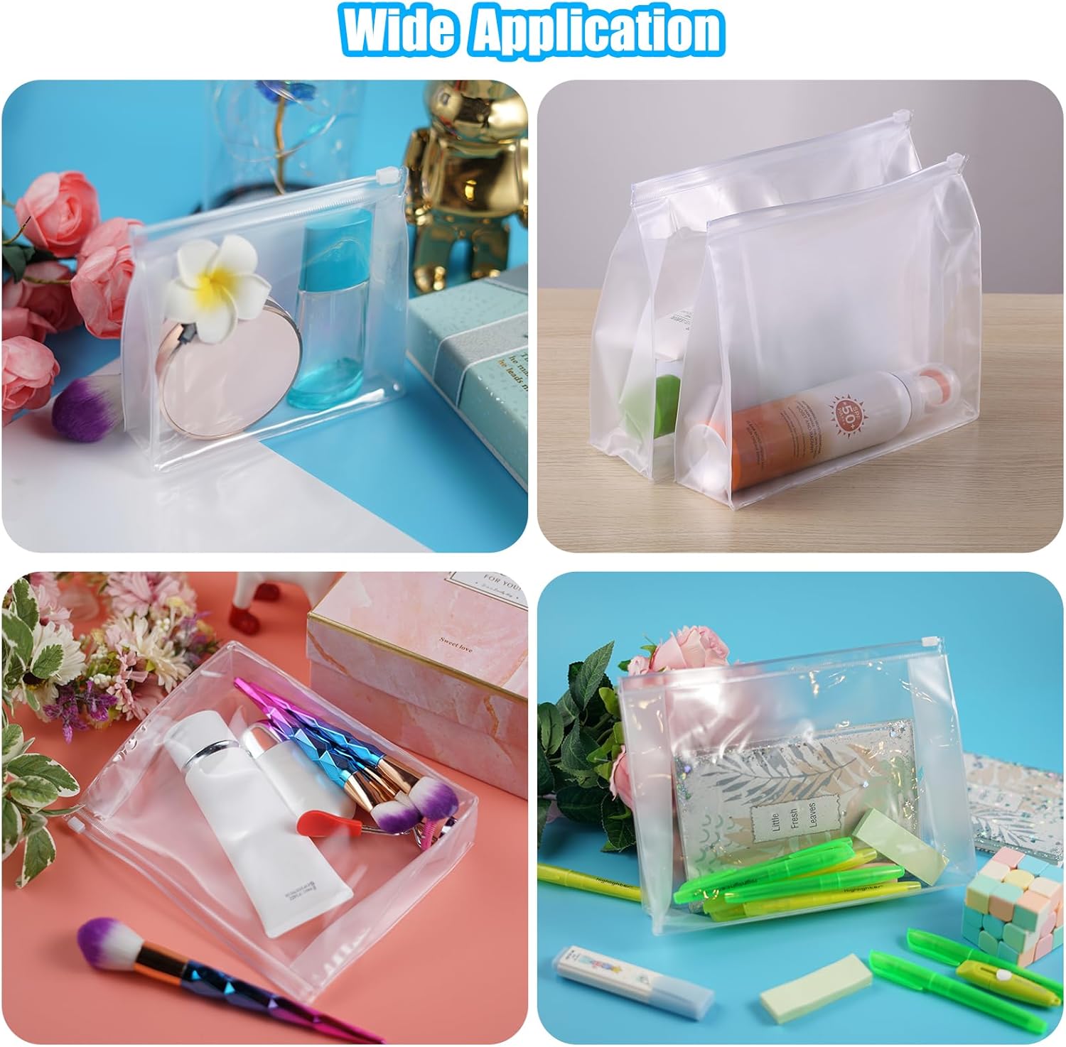 50 PCS Mini Clear Makeup Bag,Small Clear Zipper Pouch Travel Bag for Toiletries Plastic Cosmetic Organizer Waterproof,for Swimsuit Bikini Travel Vacation(7.9 x 5.9 x 2 Inch) - Image 5