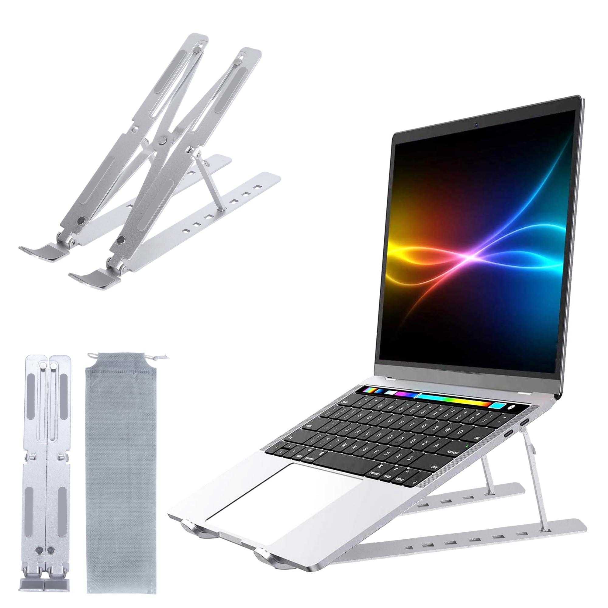 Onscare Adjustable Aluminum Laptop Stand 7 Angle Ergonomic Foldable Portable Riser Holder for Desk, Compatible with MacBook, Dell, HP, Lenovo & All Laptops/Tablets (Silver)