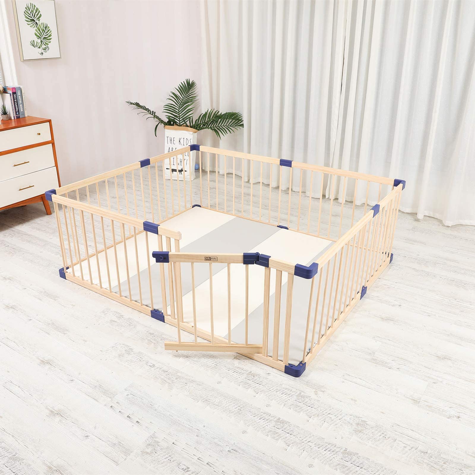 Large Playpen for Babies and Toddlers Kids Portable Wooden with Door,Kids Baby Pet Cats Dogs Playpen Play Fence with Door,Baby Safety Play Birthday Gift(150x180x61cm)