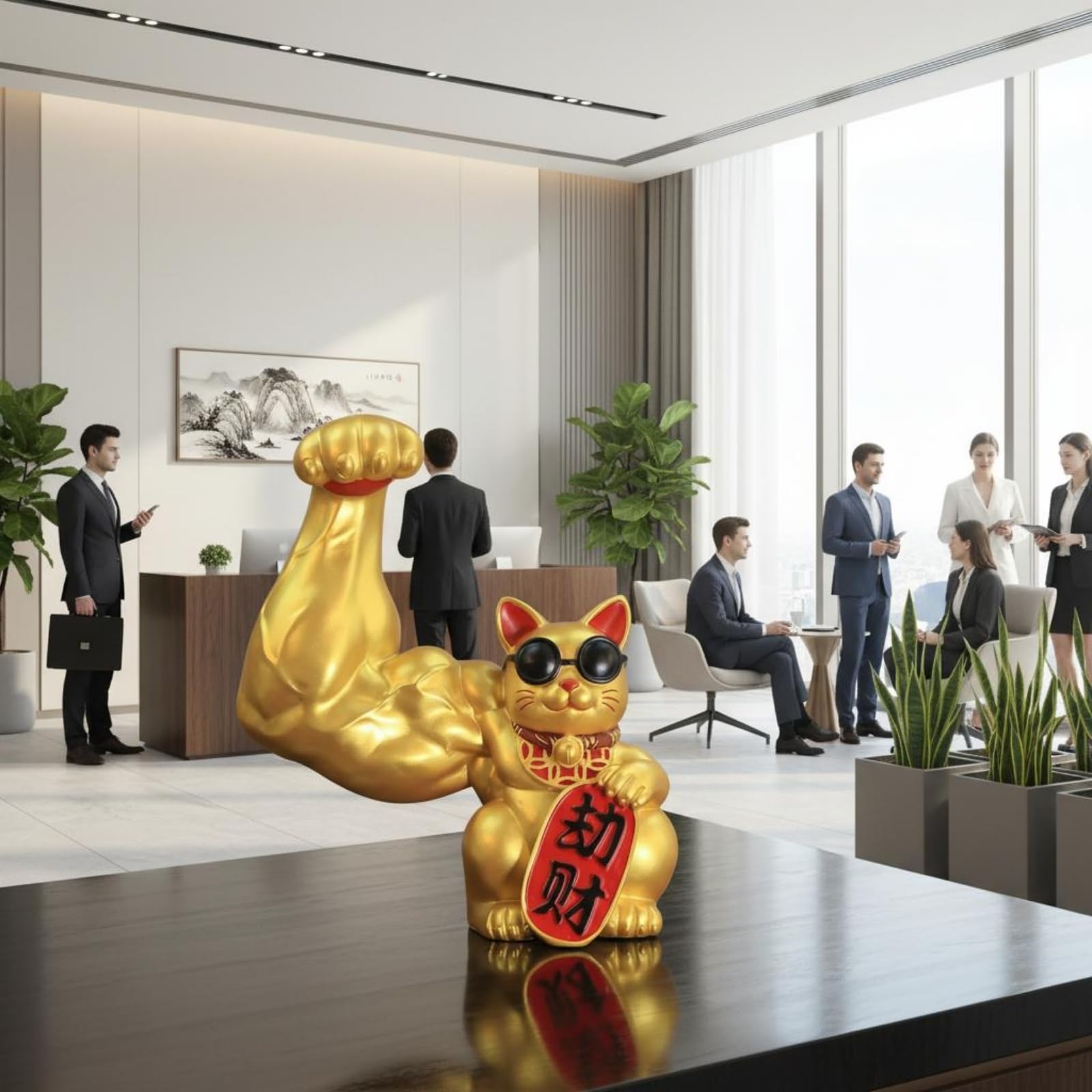 F Fityle Figura Auspicioso Dorado para Escritorio Resina con Colgante Acuada para coración Hogar y Oficina, Grande, Style to 3