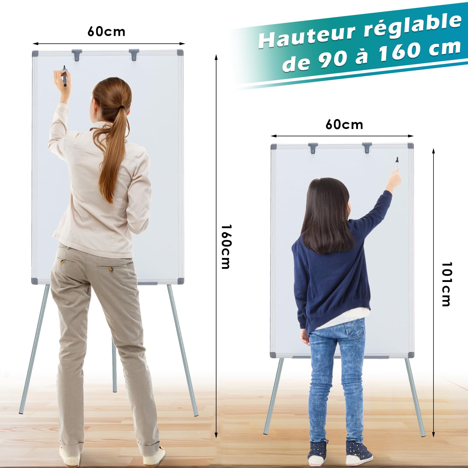 Swancrown Paperboard,90x60cm,Tableau Blanc Effacable sur Pied,Tableau Velleda,Hauteur RéGlable,pour bureau domicile école