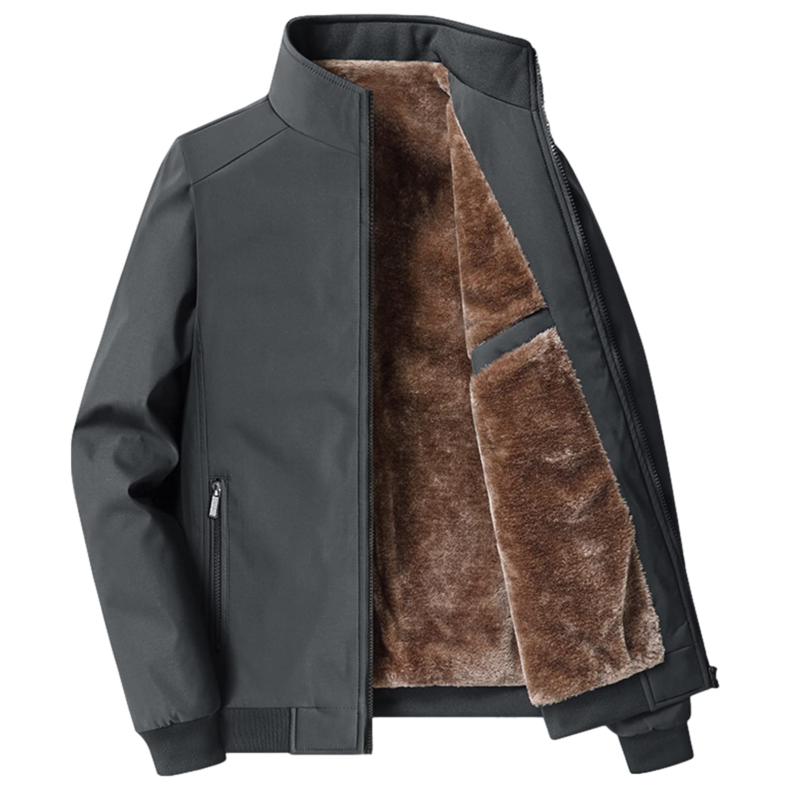 Hombre Invierno Chaqueta de Lana Cálido Cuello Alto Chaquetas con Forro de Piel con Bolsillos con Cremallera