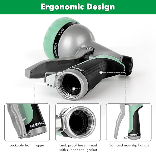 Miniatura 19 de RESTMO Boquilla de manguera de jardín, boquilla de manguera de agua de metal resistente con 7 patrones de pulverización ajustables, rociador de mano