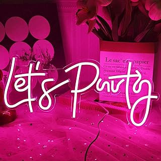 Let's Party Neon Sign, LED Neon Lights for Bedroom Wall Decor, Art Decorative Lights for Bachelorette Party, Engagement Party, Birthday Party, Living Room, Gamer Room Decor Aesthetic (Pink)