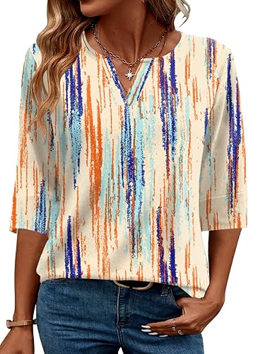 AKEWEI Women's V Neck 3/4 Sleeve T Shirts Summer Top
