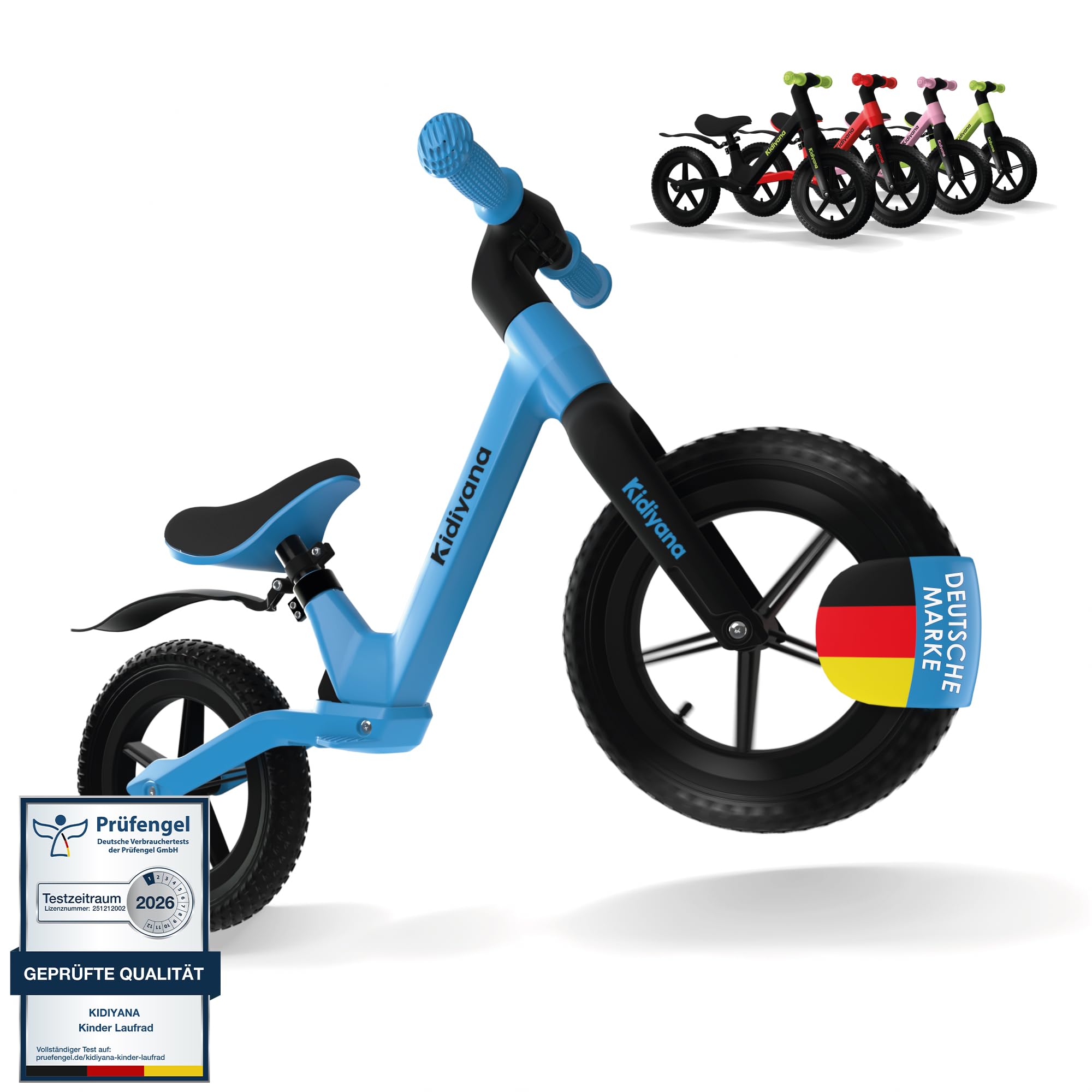 Kinder Laufrad Balance Bike ab 2 Jahren, Rutschfeste Luftreifen 12 Zoll, Komfortables Sitzpolster, RSA-Dämpfungssystem, Abgerundete Fußrasten, Schutzblech, Leicht & Langlebig, Sport Geschenke