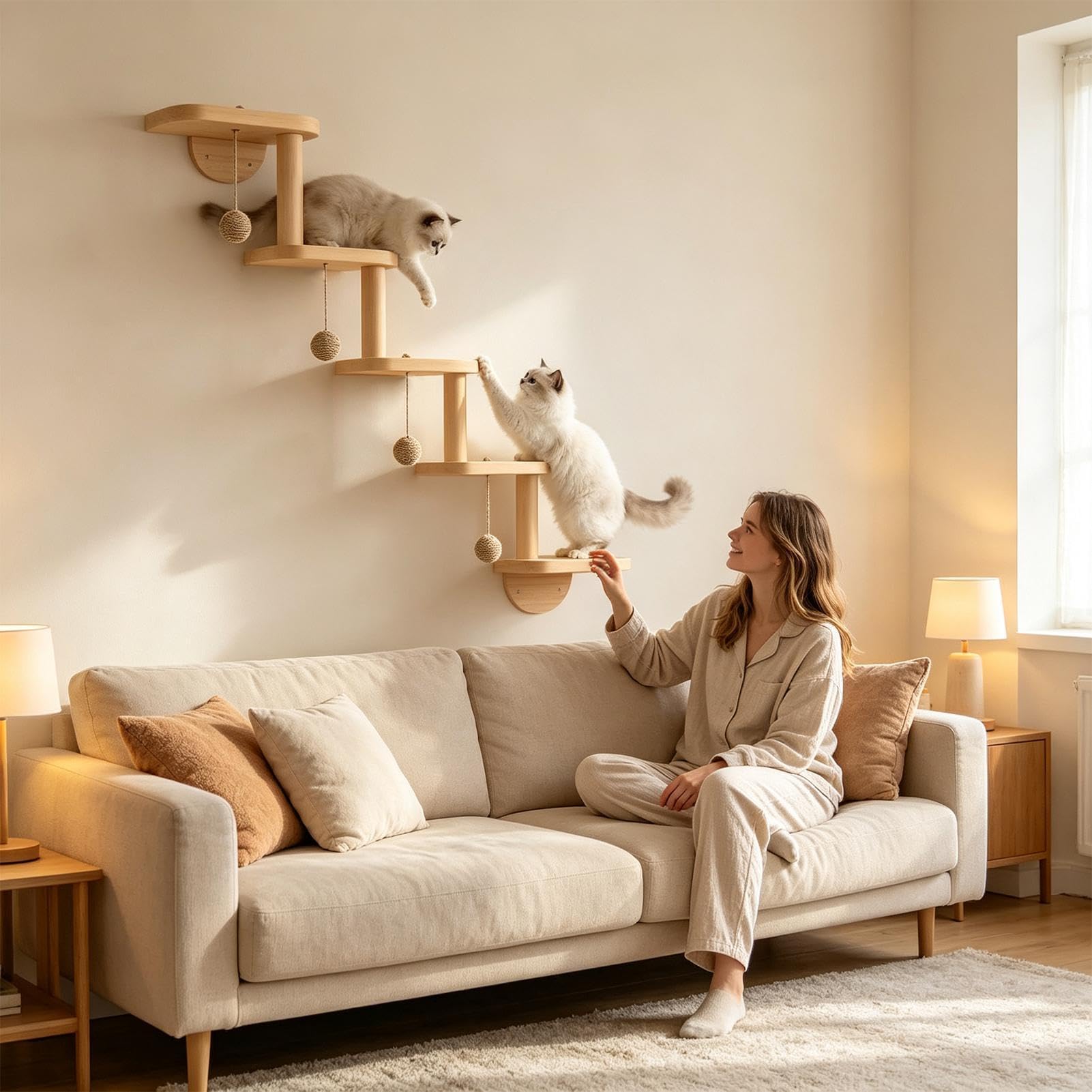 Scala per gatti, letto di riposo e giocattolo tiragraffi in legno per occupazione | Mobili per gatti adatti per porte, camera da letto, soggiorno, casa, esterni, soffitti e angoli