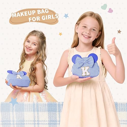 Miniatura 7 de Regalos de Navidad para nietos, bolsa de cosméticos con inicial, bolsa de maquillaje de viaje, regalos de cumpleaños personalizados para niños, Azul