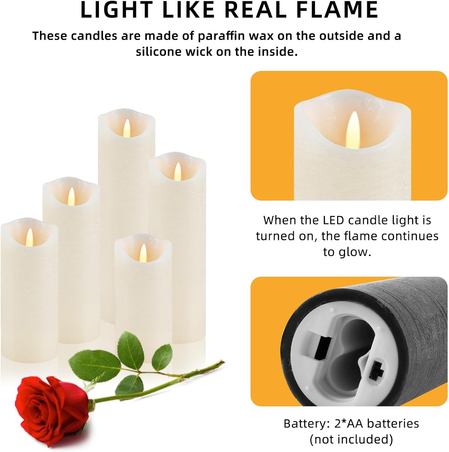 Flameless Candle with Timer Remote, Advanced LED Flickering Flame Real Wax Pillar Candles, Home Decor Flameless Candles, 1 Set of 5, (D 2.2" * H 5"/5.5"/6"/7"/8, Lvory)
