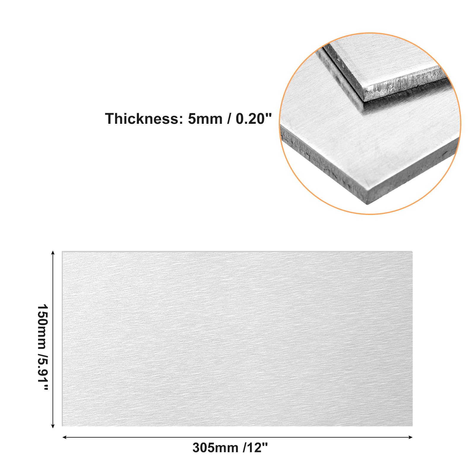 QUARKZMAN Chapa de Aluminio 6061, Placa Rectangular de Aluminio de 305 mm x 150 mm, 5 mm de Grosor, Material Metálico Plano para Soldadura E Industria Artesanal