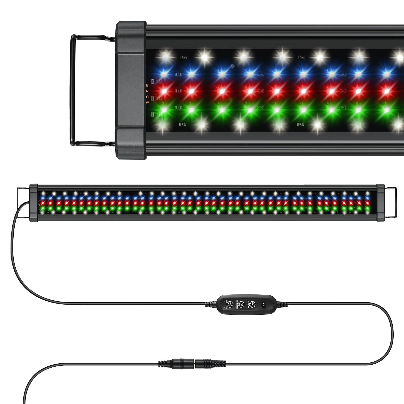 Aquarium LED Beleuchtung 89–128cm, 186 LEDs 7000Lux, Doppelsteuerung Fernbedienung+Kabelcontroller, 20 Helligkeitsstufen, 6 Dynamikmodi 24/7 Zyklus IP67 für Aquarium & Terrarium