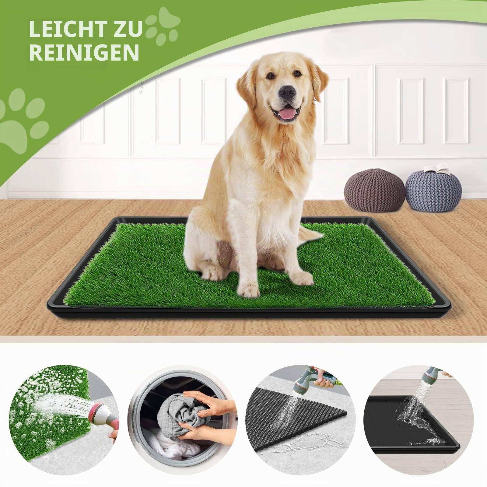 60 x 90 cm Hundegras-Pad mit Tablett für Innen-und Außenbereich,große Hunde-Töpfchentraining ist EIN komplettes Töpfchensystem Gras-Pinkelpads für Hunde mit Tablett ist wiederverwendbar